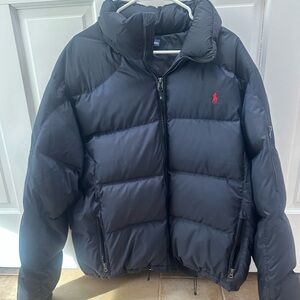 Ralph Lauren Men's Black Puffer Jacket with Red Logo